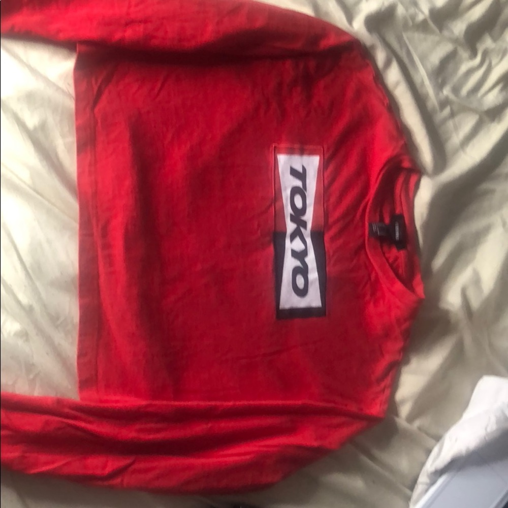 Forever21 Tokyo long sleeve red shirt crop top